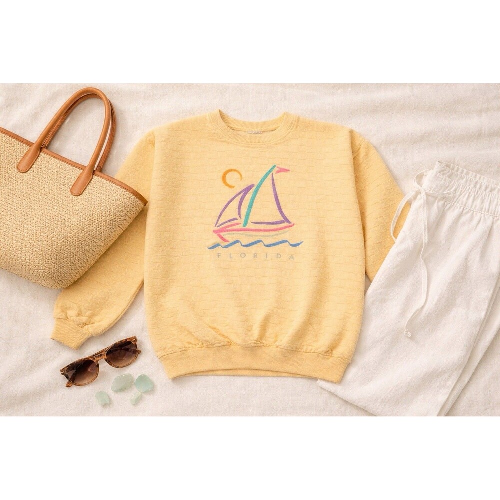 Vintage Florida Sailboat Sweatshirt Crazy Shirts Hawaii USA Yellow Small Medium - Picture 1 of 6